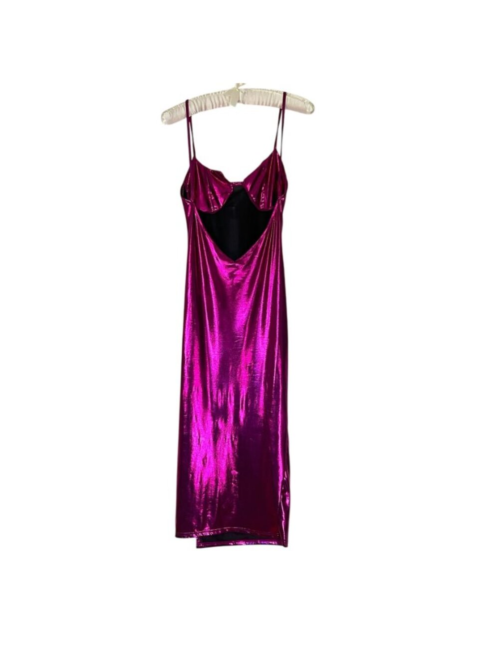 Y2K Metallic Fuchsia Maxi Dress Bustier Open Back Clubwear Party Sz M Rave Birth - Picture 4 of 10